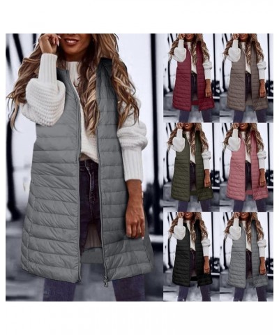 Puffer Vest for Women Winter Warm Quilted Zipper Coats Plus Size Sleeveless Hooded Jacket Outdoor Mid-Long Down Vests 01 Khak...