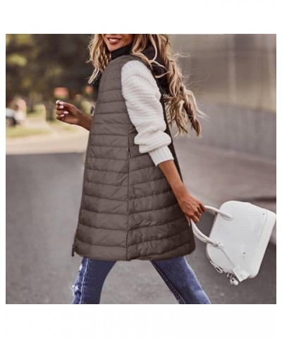 Puffer Vest for Women Winter Warm Quilted Zipper Coats Plus Size Sleeveless Hooded Jacket Outdoor Mid-Long Down Vests 01 Khak...