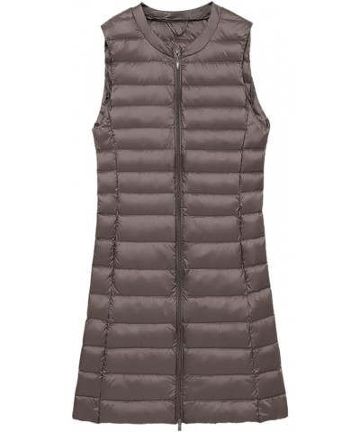 Puffer Vest for Women Winter Warm Quilted Zipper Coats Plus Size Sleeveless Hooded Jacket Outdoor Mid-Long Down Vests 01 Khak...