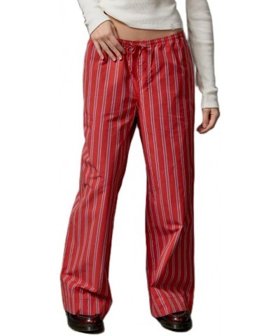 Women Plaid Pants 2024 Spring Y2k Elastic Waist Wide Leg Pants Fashion Pajamas Pants Casual Stripe Trouser Loungewear 24jan10...