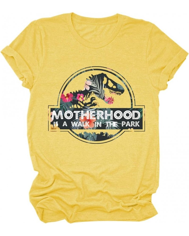 Motherhood is A Walk in The Park Shirts Womens Casual Short Sleeve Crew Neck T-Shirt Funny Letter Graphic Cute Mom Tops Yello...