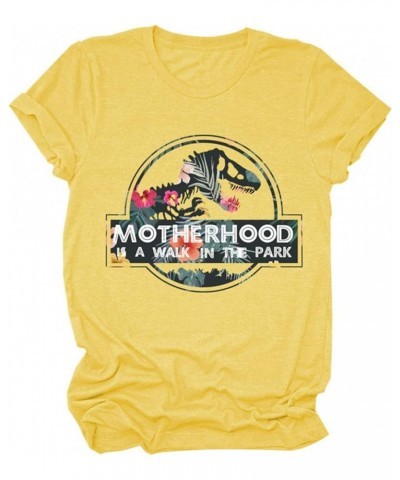 Motherhood is A Walk in The Park Shirts Womens Casual Short Sleeve Crew Neck T-Shirt Funny Letter Graphic Cute Mom Tops Yello...