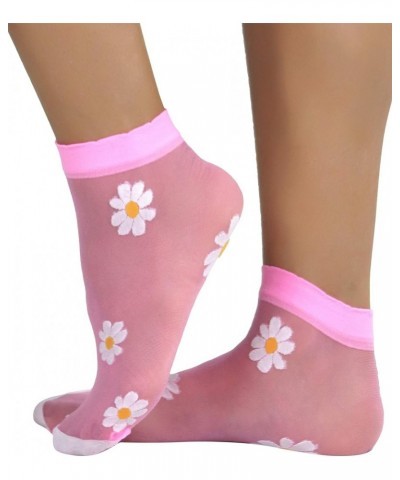 Women's Springtime Daisy Sheer Anklets Ankle Length - Neon Pink $9.51 Jewelry