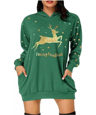 Women Valentine Day Christmas Sweater Dress Cute Ugly Reindeer Graphic Hoodies Dress with Pocket Loose Sweatshirt Mx*green $7...