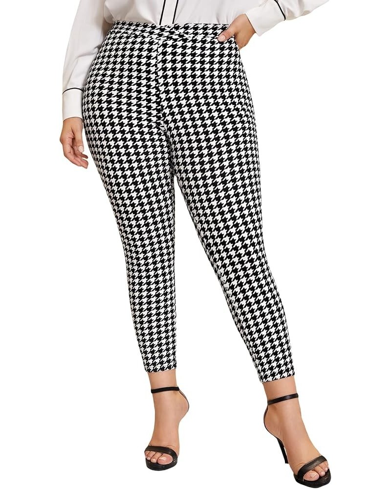 Women's Plus Size Elastic High Waist Houndstooth Leggings Skinny Pants Multicolored $10.50 Leggings