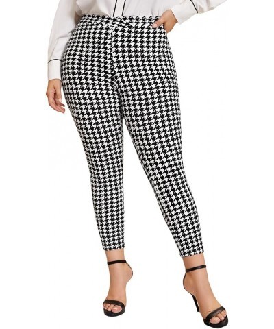 Women's Plus Size Elastic High Waist Houndstooth Leggings Skinny Pants Multicolored $10.50 Leggings