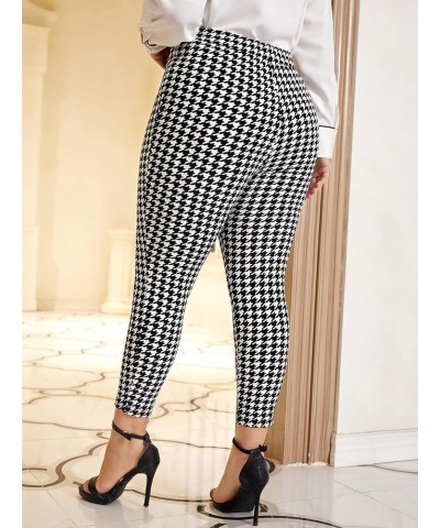 Women's Plus Size Elastic High Waist Houndstooth Leggings Skinny Pants Multicolored $10.50 Leggings