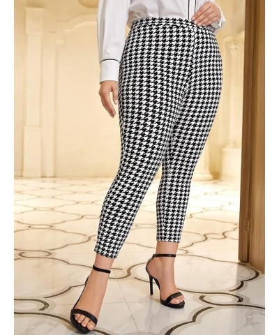 Women's Plus Size Elastic High Waist Houndstooth Leggings Skinny Pants Multicolored $10.50 Leggings