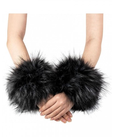 Plush Fluffy Imitation Faux Fox Fur Bracelet Wristband Sleeve Ring Cuffs Warmer Black Jacquard $8.79 Coats