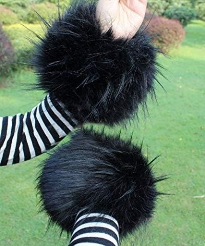 Plush Fluffy Imitation Faux Fox Fur Bracelet Wristband Sleeve Ring Cuffs Warmer Black Jacquard $8.79 Coats