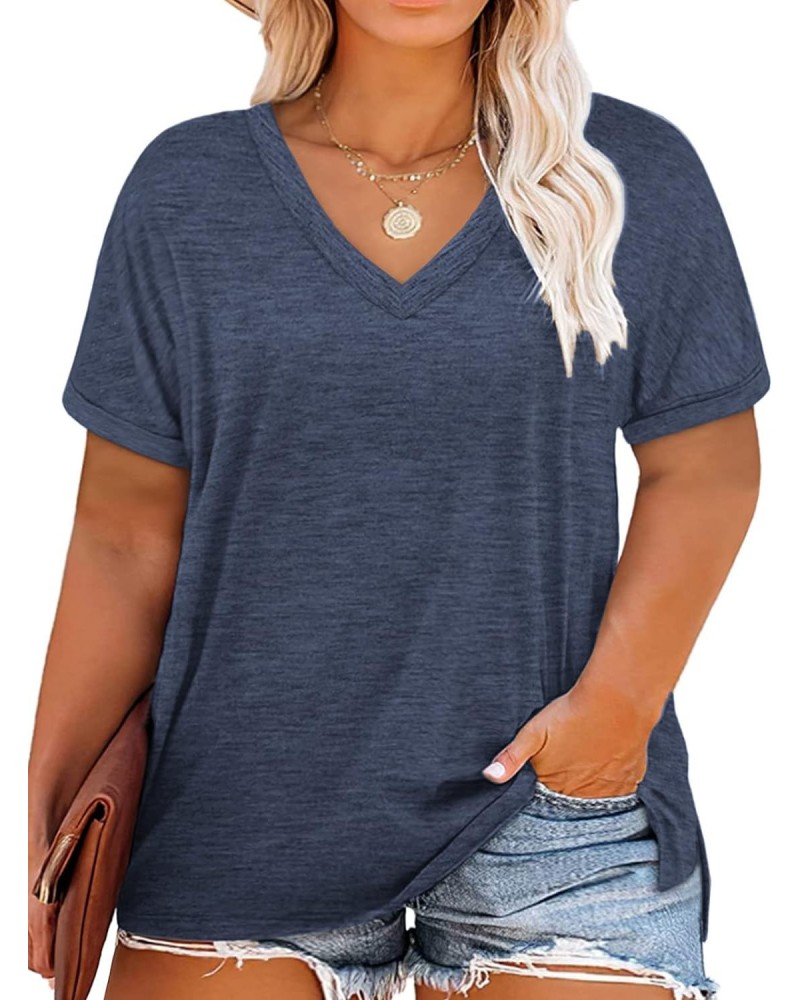 2XL Womens Tops Plus Size V Neck T Shirts Loose Fit Summer Tees Navy Blue 18W $17.04 Shirts