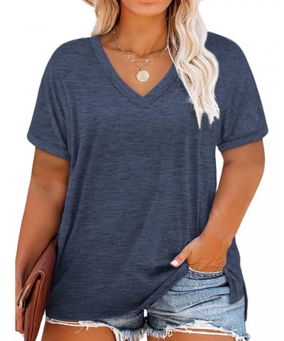 2XL Womens Tops Plus Size V Neck T Shirts Loose Fit Summer Tees Navy Blue 18W $17.04 Shirts