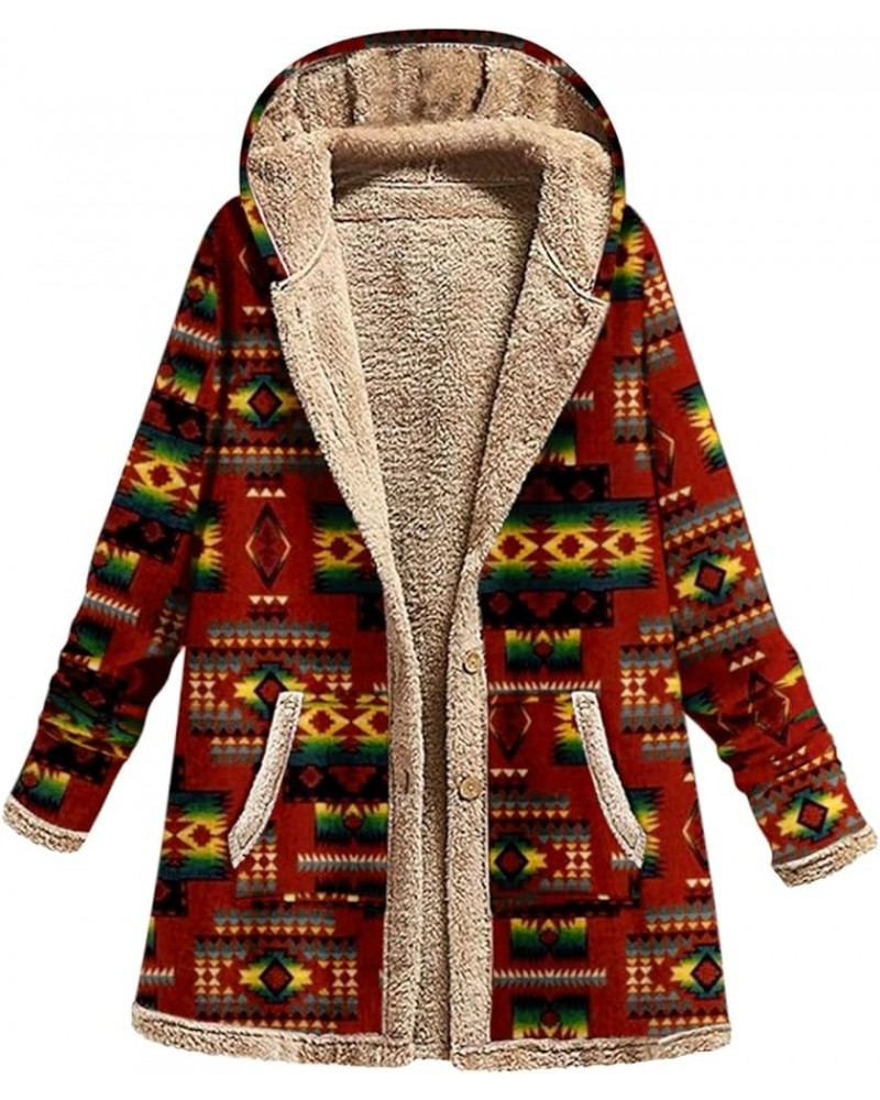 Women Faux Shearling Jackets Aztec Ethnic Graphic Sherpa Lined Coat Button Warm Fashion Outerwear with Pocket 03 Wine $10.80 ...