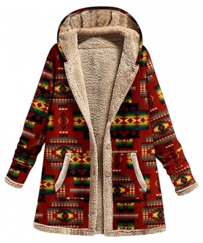 Women Faux Shearling Jackets Aztec Ethnic Graphic Sherpa Lined Coat Button Warm Fashion Outerwear with Pocket 03 Wine $10.80 ...