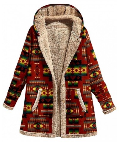 Women Faux Shearling Jackets Aztec Ethnic Graphic Sherpa Lined Coat Button Warm Fashion Outerwear with Pocket 03 Wine $10.80 ...