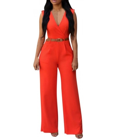 Womens Button Up Printed Long Wide Leg Pant Party Jumpsuits with Belt… Z - Orange $23.51 Jumpsuits