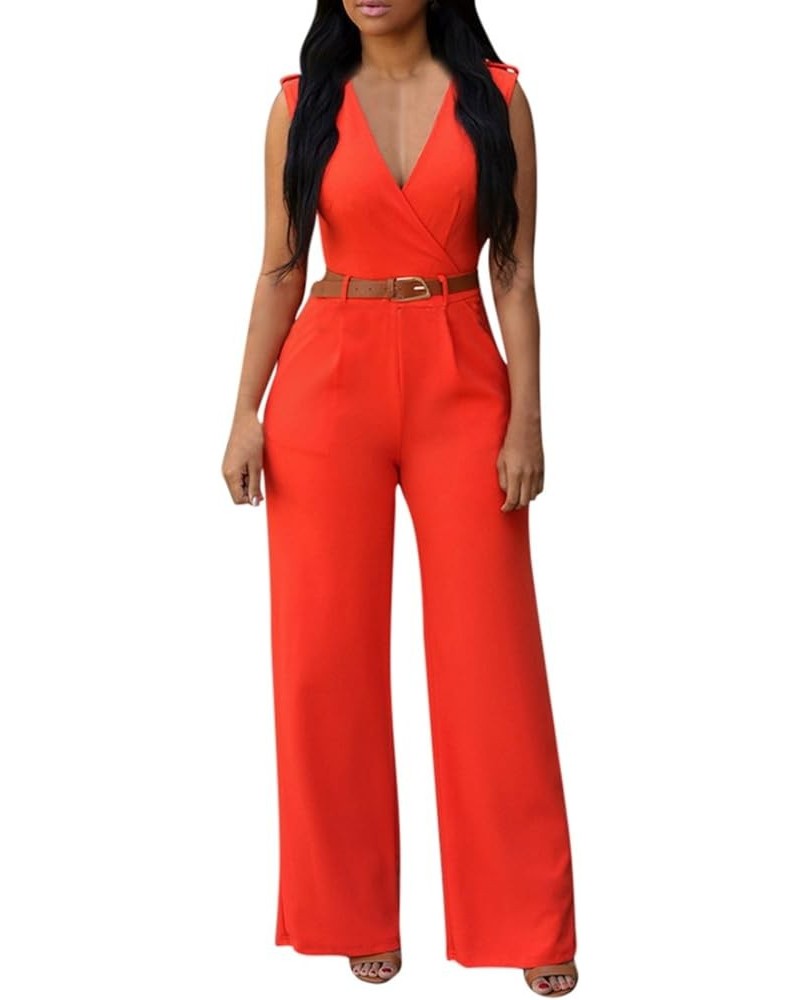 Womens Button Up Printed Long Wide Leg Pant Party Jumpsuits with Belt… Z - Orange $23.51 Jumpsuits