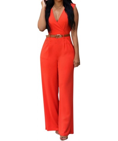 Womens Button Up Printed Long Wide Leg Pant Party Jumpsuits with Belt… Z - Orange $23.51 Jumpsuits