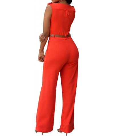 Womens Button Up Printed Long Wide Leg Pant Party Jumpsuits with Belt… Z - Orange $23.51 Jumpsuits