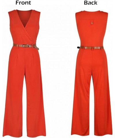 Womens Button Up Printed Long Wide Leg Pant Party Jumpsuits with Belt… Z - Orange $23.51 Jumpsuits