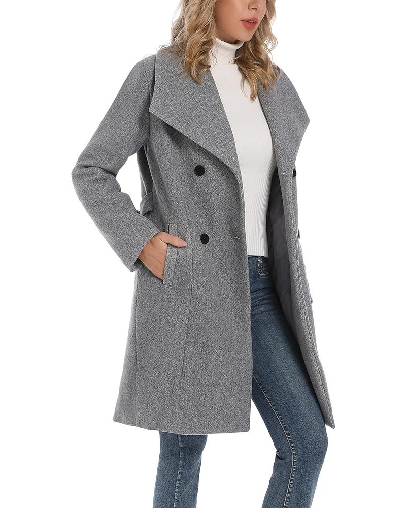 Women's Double Breasted Maxi Long Wool Pea Coat Midi-grey $27.19 Coats