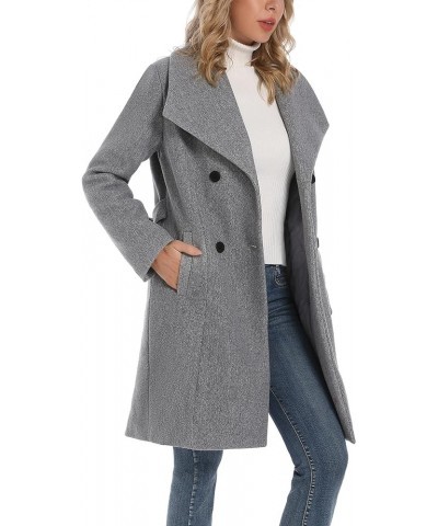 Women's Double Breasted Maxi Long Wool Pea Coat Midi-grey $27.19 Coats