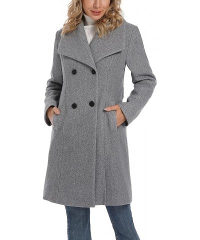 Women's Double Breasted Maxi Long Wool Pea Coat Midi-grey $27.19 Coats