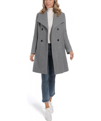 Women's Double Breasted Maxi Long Wool Pea Coat Midi-grey $27.19 Coats