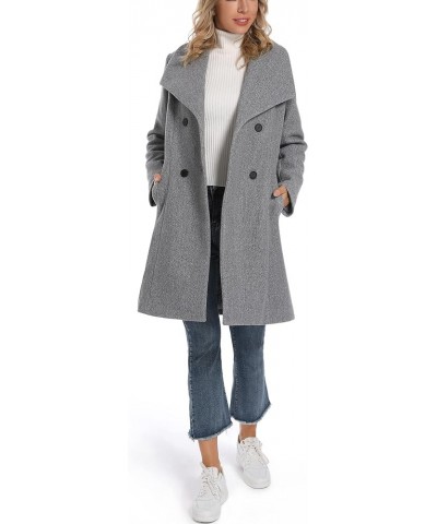 Women's Double Breasted Maxi Long Wool Pea Coat Midi-grey $27.19 Coats