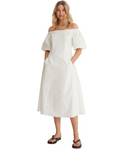 Georgette Long Sleeves A-Line Flared Dress Long Casual midi Dresses White $18.62 Dresses