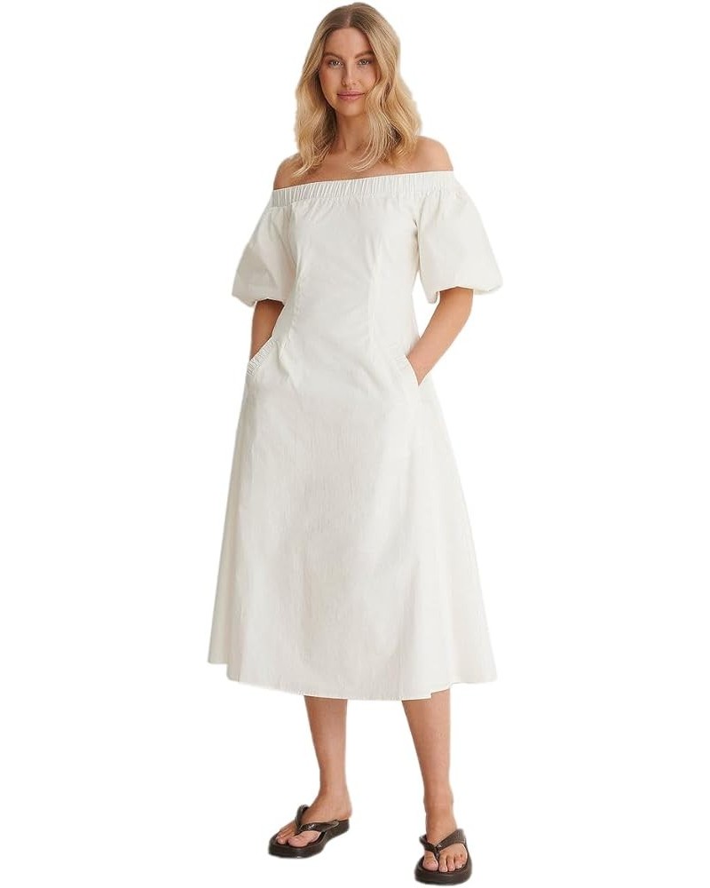 Georgette Long Sleeves A-Line Flared Dress Long Casual midi Dresses White $18.62 Dresses