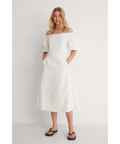 Georgette Long Sleeves A-Line Flared Dress Long Casual midi Dresses White $18.62 Dresses