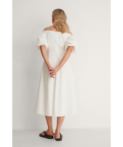 Georgette Long Sleeves A-Line Flared Dress Long Casual midi Dresses White $18.62 Dresses