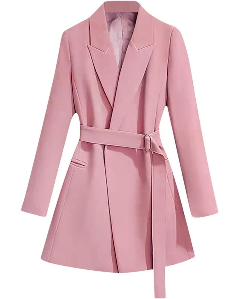 Womens Dressy Blazer Dress Casual Elegant Long Sleeve Lapel Formal Work Office Long Suit Strappy Belt Coat Jackets Pink $16.2...