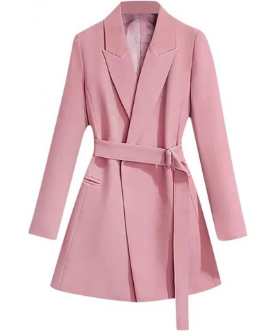 Womens Dressy Blazer Dress Casual Elegant Long Sleeve Lapel Formal Work Office Long Suit Strappy Belt Coat Jackets Pink $16.2...