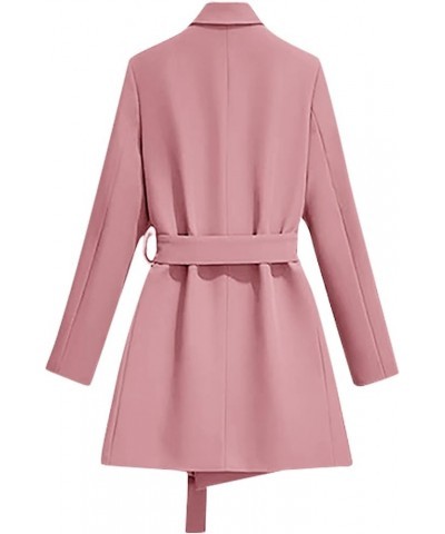 Womens Dressy Blazer Dress Casual Elegant Long Sleeve Lapel Formal Work Office Long Suit Strappy Belt Coat Jackets Pink $16.2...