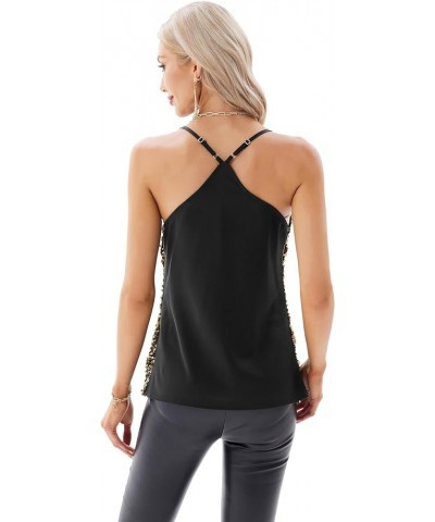 Women's Sleeveless Sparkle Shimmer Camisole Vest Sequin Tank Tops Black Gold $13.72 Tanks