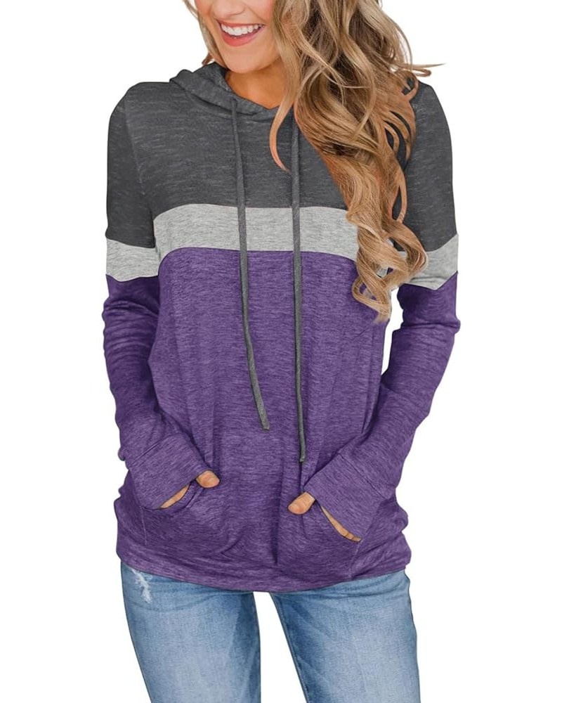 Women's Casual Color Block Hoodies Tops Long Sleeve Drawstring Pullover Sweatshirts with Pocket(S-XXL) 01-purple $13.19 Hoodi...