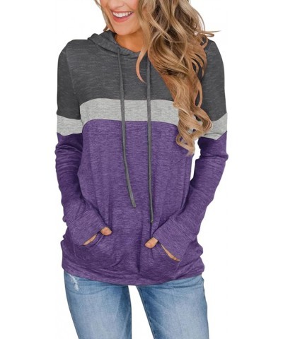 Women's Casual Color Block Hoodies Tops Long Sleeve Drawstring Pullover Sweatshirts with Pocket(S-XXL) 01-purple $13.19 Hoodi...