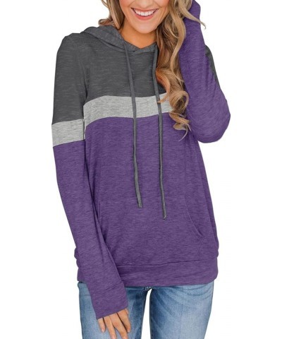 Women's Casual Color Block Hoodies Tops Long Sleeve Drawstring Pullover Sweatshirts with Pocket(S-XXL) 01-purple $13.19 Hoodi...