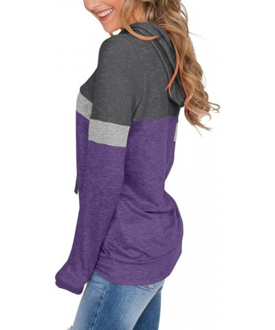 Women's Casual Color Block Hoodies Tops Long Sleeve Drawstring Pullover Sweatshirts with Pocket(S-XXL) 01-purple $13.19 Hoodi...