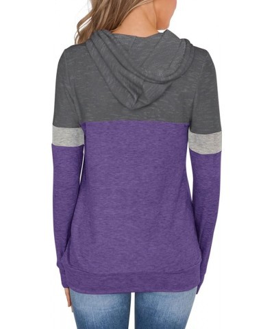 Women's Casual Color Block Hoodies Tops Long Sleeve Drawstring Pullover Sweatshirts with Pocket(S-XXL) 01-purple $13.19 Hoodi...