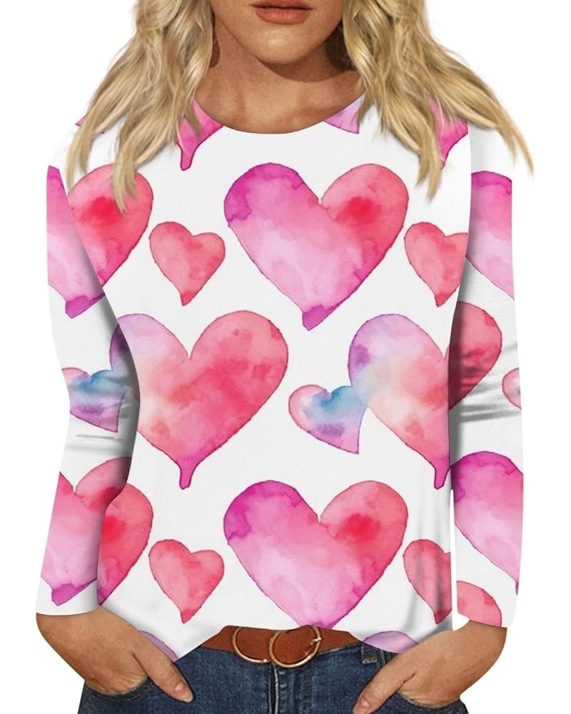 Valentines Day Shirts Women Casual Womens Long Sleeve Tops Graphic Tees Spring Fashion Trends Crew Neck Blouses 3-pink $7.73 ...