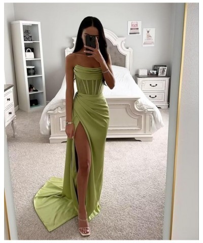 Mermaid Bridesmaid Dresses Long with Slit 2023 Strapless Satin Formal Party Dress NO110 Champagne $29.63 Dresses