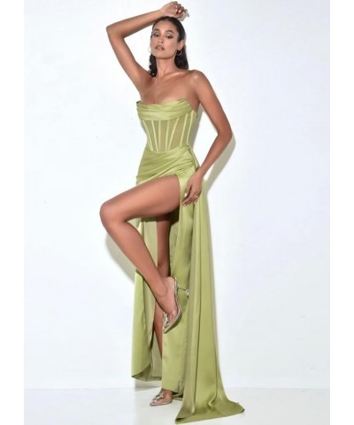 Mermaid Bridesmaid Dresses Long with Slit 2023 Strapless Satin Formal Party Dress NO110 Champagne $29.63 Dresses