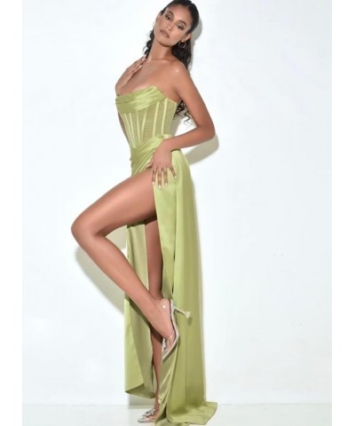 Mermaid Bridesmaid Dresses Long with Slit 2023 Strapless Satin Formal Party Dress NO110 Champagne $29.63 Dresses