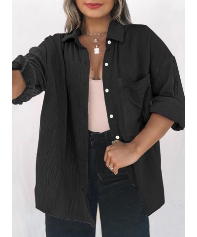 Womens Plus Size Button Down Shirts Color Block Long Sleeve Oversized Blouses Tops(1X-5X) T Black $17.22 Blouses