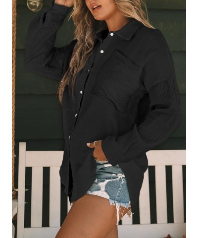 Womens Plus Size Button Down Shirts Color Block Long Sleeve Oversized Blouses Tops(1X-5X) T Black $17.22 Blouses