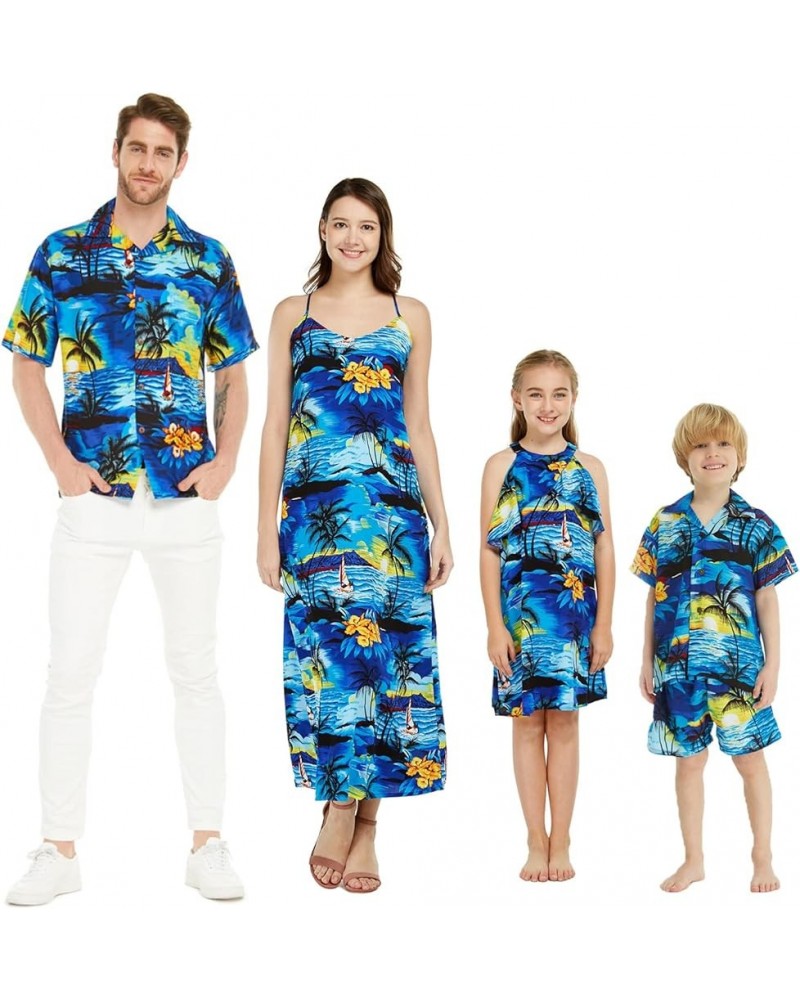 Matchable Family Hawaiian Luau Men Women Girl Boy Clothes in Sunset Blue Women Women Wide Leg Pants $7.15 Jewelry