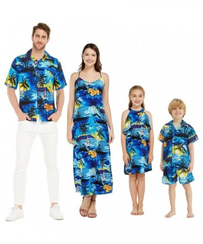 Matchable Family Hawaiian Luau Men Women Girl Boy Clothes in Sunset Blue Women Women Wide Leg Pants $7.15 Jewelry